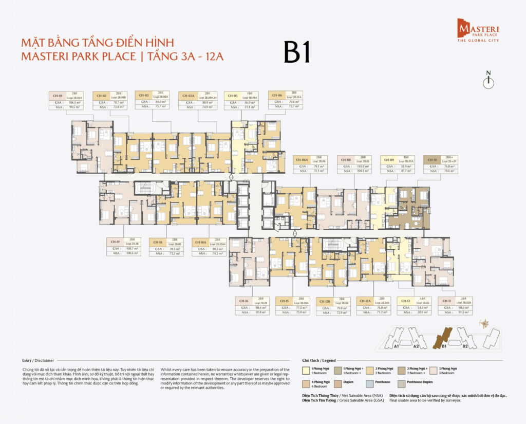 Mặt bằng tầng điển hình masteri park place B1