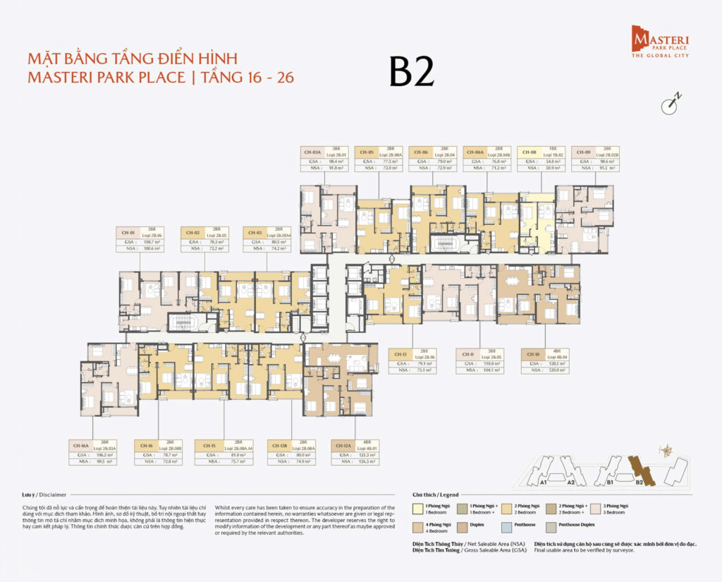 Mặt bằng tầng điển hình masteri park place B2